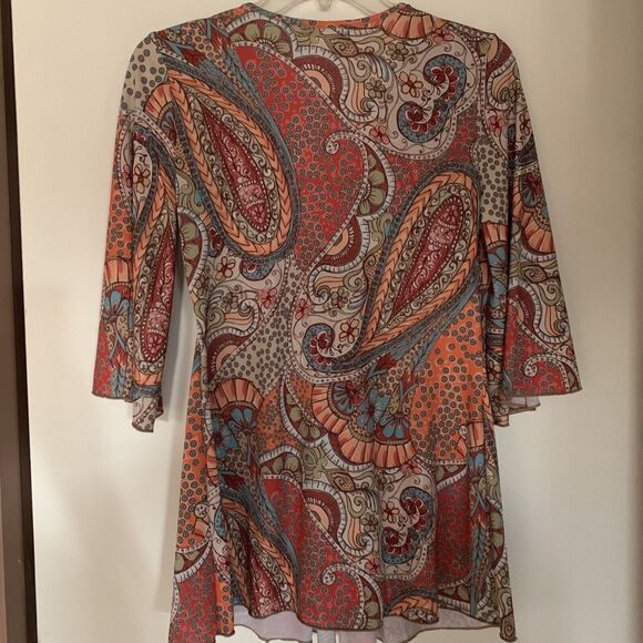 Boston Proper Orange Turquoise Paisley Top Beaded Rhinestone Bling Blouse S - Picture 6 of 7